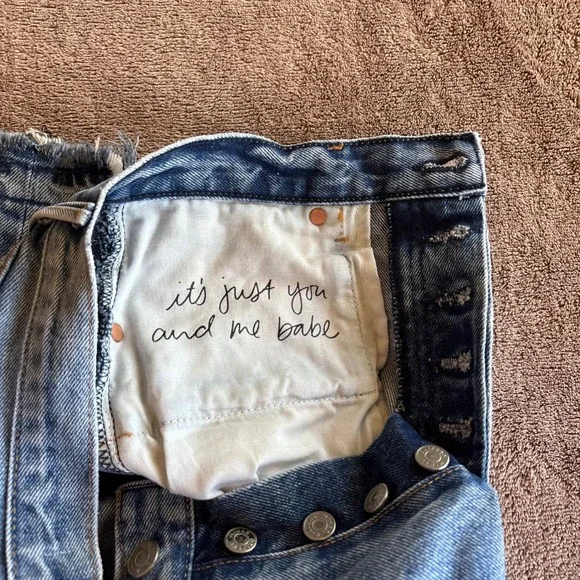 GRLFRND Helena High Rise Straight Leg Two Tone Distressed Jeans Size 28 Blue - Picture 7 of 10